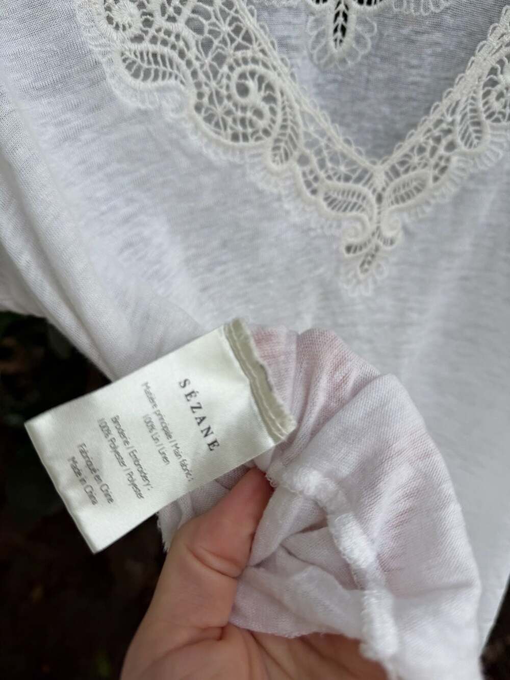 Sézane Mina Linen Crochet Neckline Short Sleeve T-Shirt - Picture 3 of 7